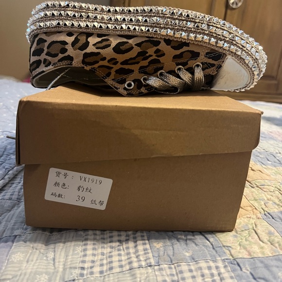 White and Black Cheetah Print Converse Style Baby Shoes